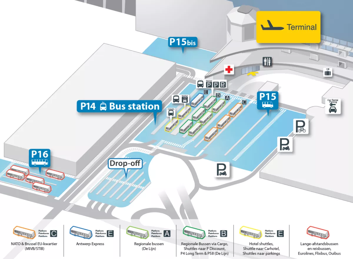 Plannetje met alle bushaltes op Brussels Airport verdieping nul